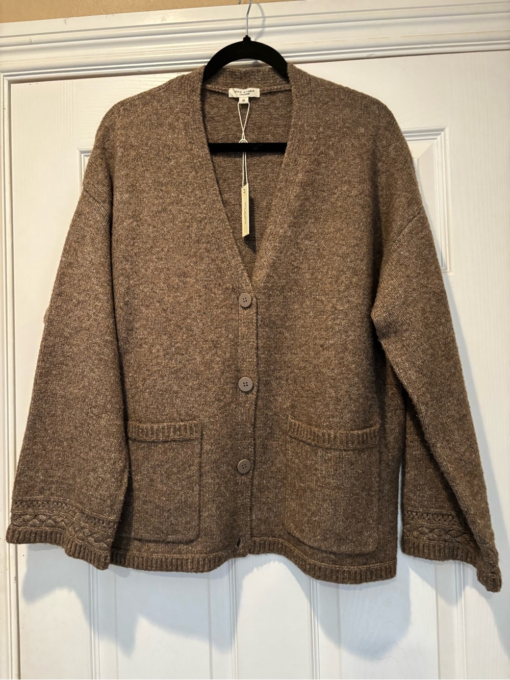 Max Studio Brown V-Neck Button Front Pocket Cardigan